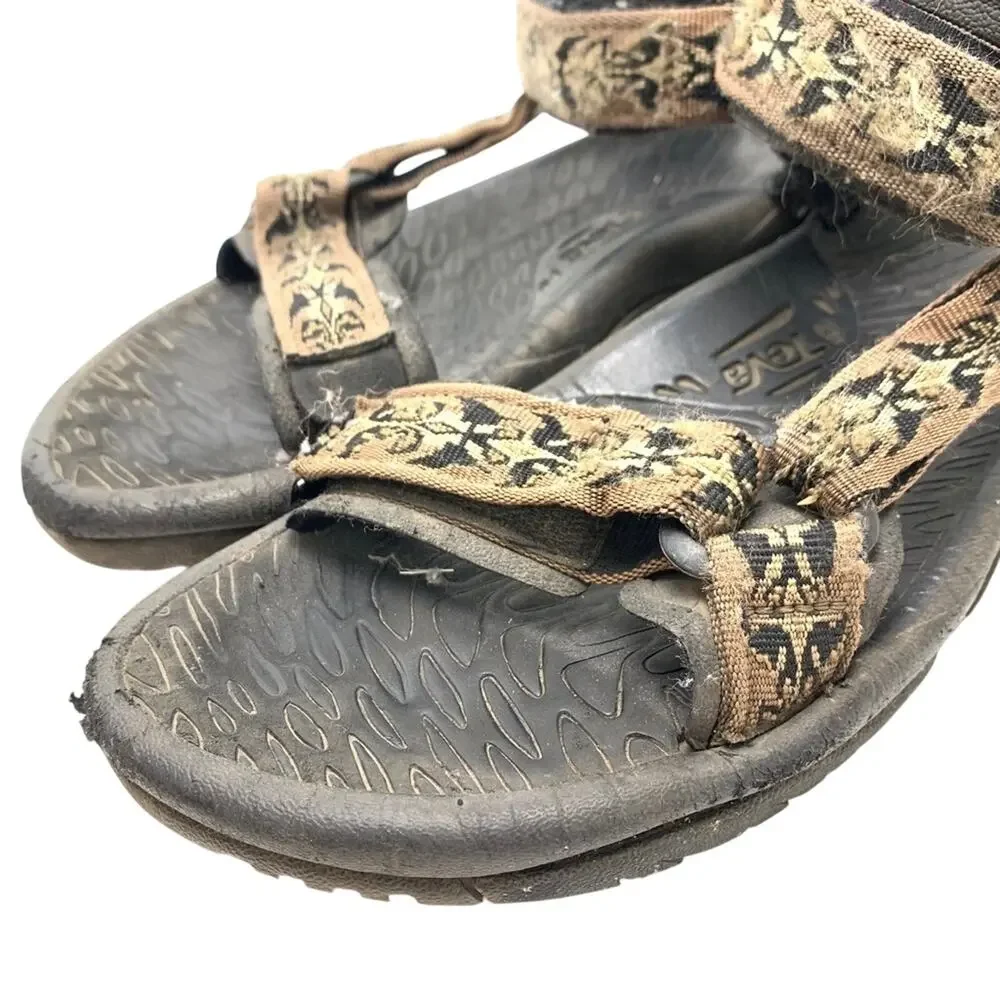Teva 6575 Brown Black Sport Sandals Shoes Fisherman Dad Shoes Hiking Caming 10